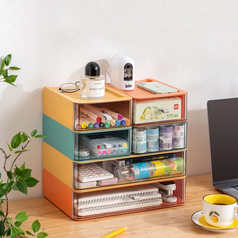 

Пластиковый цветной Настольный органайзер для офиса, общежития, стойка для всякой всячины, канцелярский сортировочный шкаф, коробка для хранения косметики