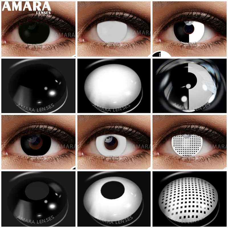 

AMARA Cosplay Color Contact Lenses for Eyes Anime Eye Lenses 1Pair White Black Lenses Contact Lenses Cosmetic Color Lens Eyes