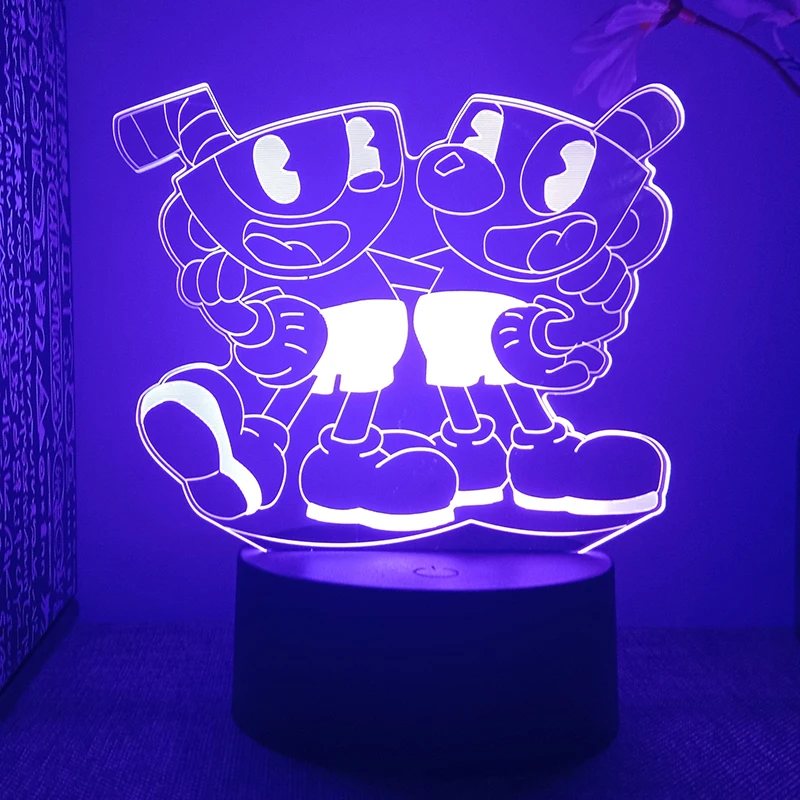GAME Cuphead Mugman Figure 3d Led Night Lights For Bedroom Manga Action Lava Lamp Children's Room Decor Kids Birthday Gift