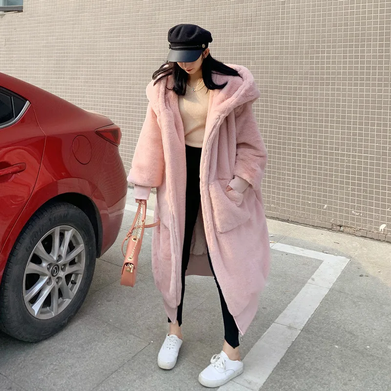 Winter Women's Faux Fur Coat Oversized Super Hot Coats Parkas Thickened Long Hooded Faux-fur Jacket Loose New