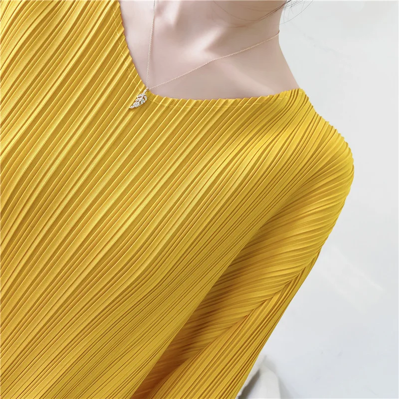 Женские Плиссированные Топы GGHK летняя футболка с коротким рукавом и V-образным