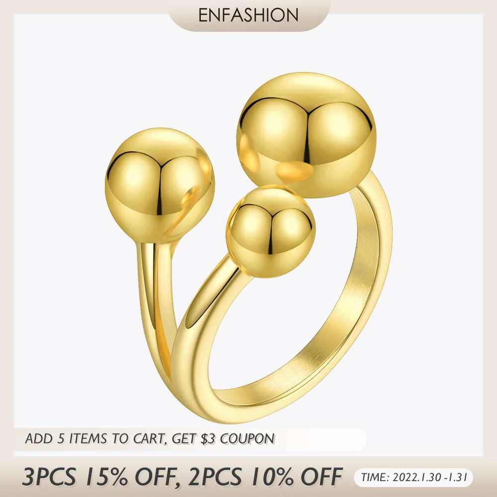 

ENFASHION Three Balls Open Ring Gold Color Female Stainless Steel Lady Finger Rings For Women Fashion Jewelry Dropshipping R4030