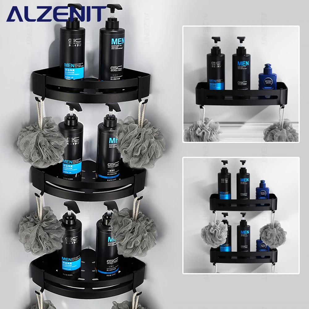 corner shelf black shower storage rack aluminum shampoo holder wall mounted organizer hanger bathroom caddy kitchen accessories free global shipping
