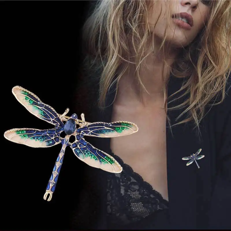 

Large Rhinestone Dragonfly Brooches For Women Vintage Enamel Multicolour Brooch Pin Crystal Insect Jewelry Wedding Gift