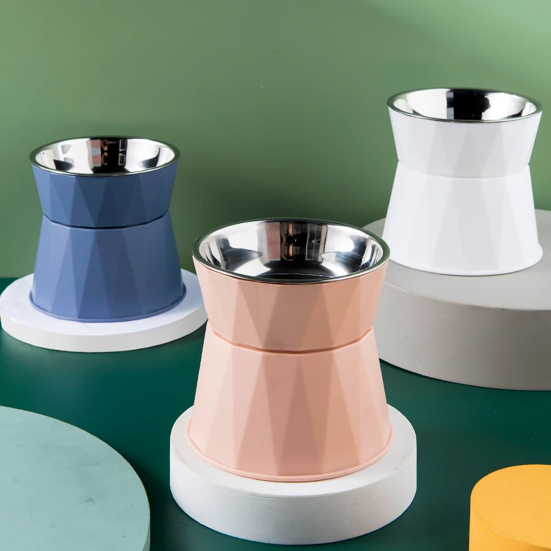 

Plastic Stainless Steel Neck Guard Anti Tipping Dog Food Basin Pet Bowl High Footed Cat Food Bowl Pet Products Dog Accessories