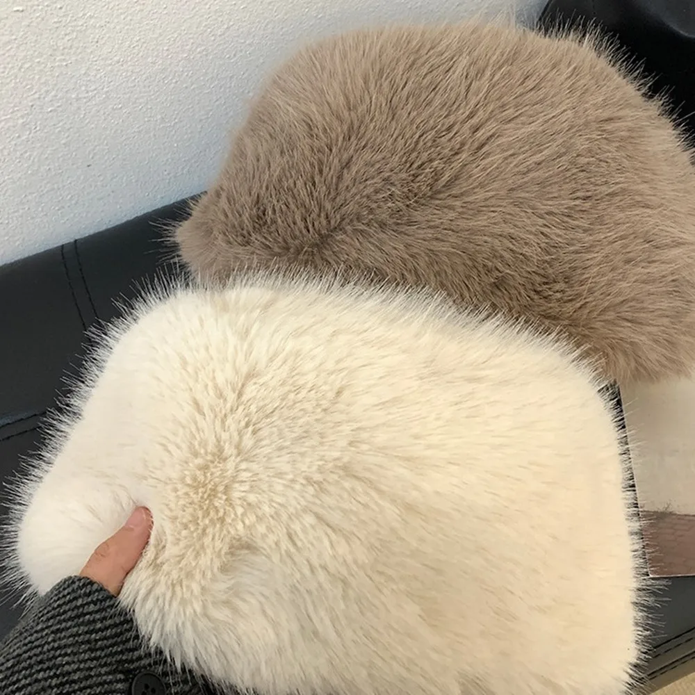 HOT Women's Winter Fluffy Fur Russian Hat Ear Protection Snow Ski Cap Panama Basin Lady Faux Fox Beanies Plush Fisherman