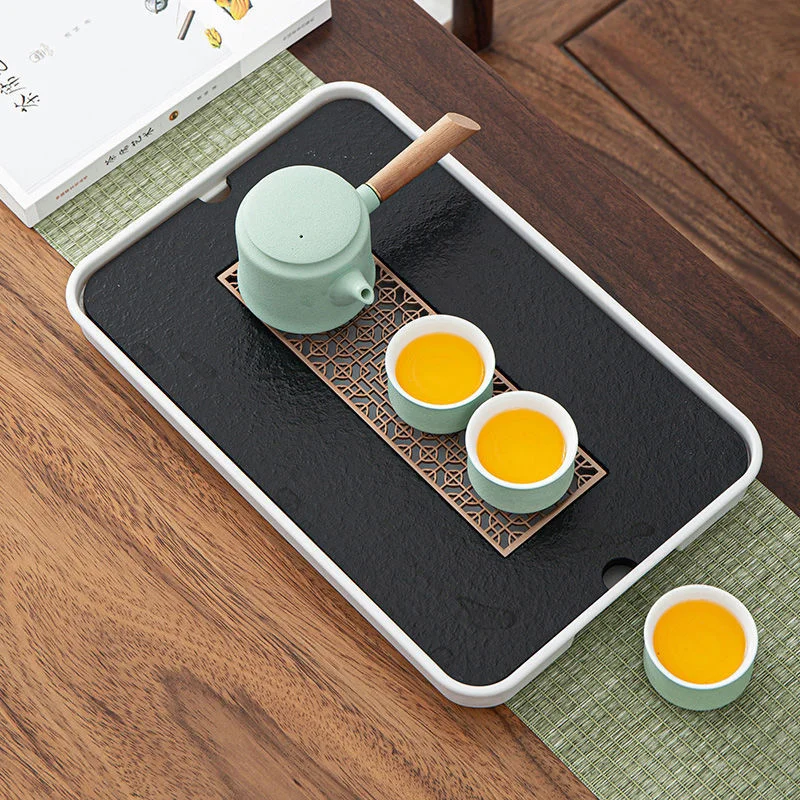 Поднос из натурального черного камня поднос для чая кофейный столик аксессуары