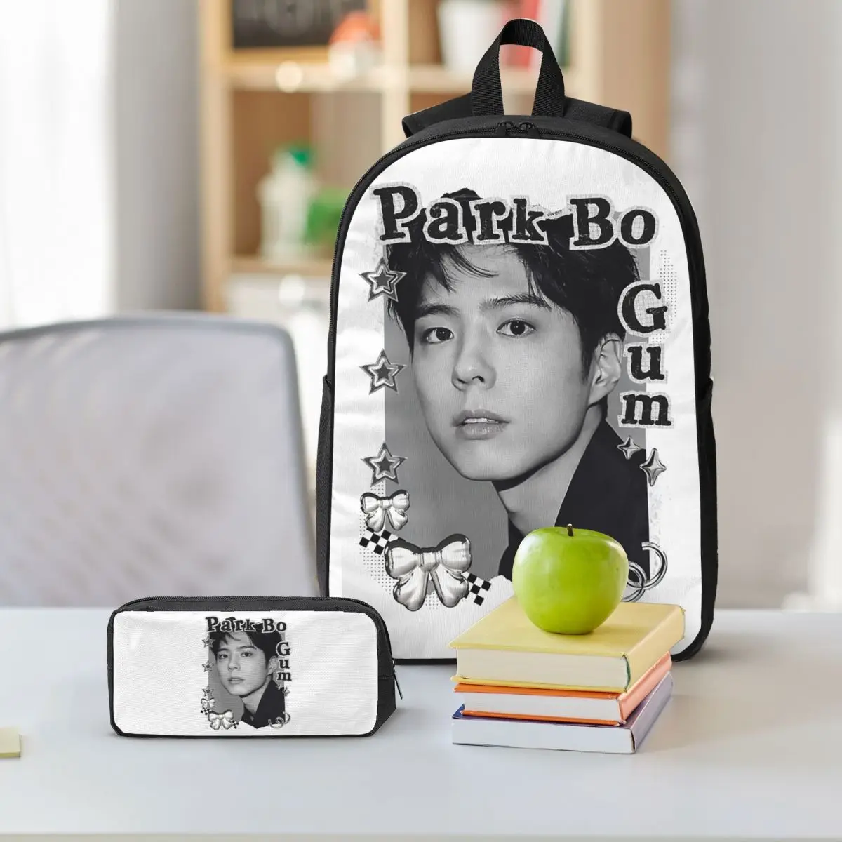 Фото Рюкзак Park Bo Gum Kpop для мальчиков и девочек, школьная сумка, сумки через плечо, 3 шт., изолированная сумка для обеда, пенал №2