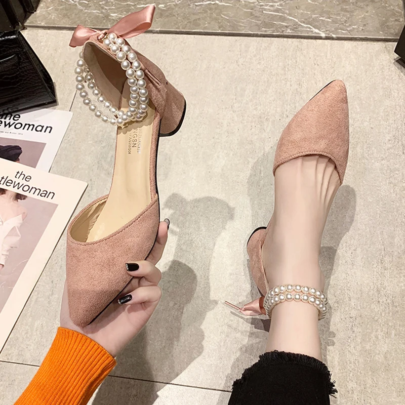 

Туфли женские на среднем каблуке, с острым носком, квадратный каблук