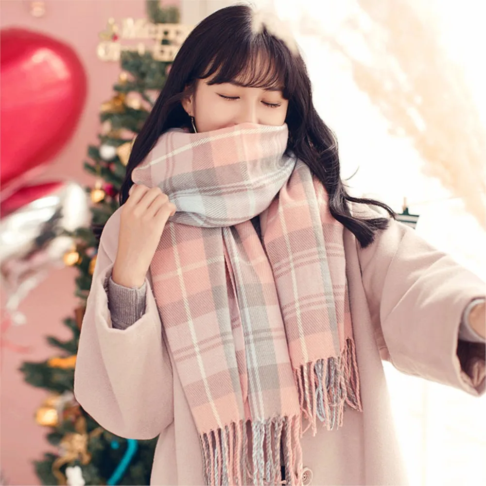 

Plaid scarf female winter all-match student Korean atmosphere warm cute scarf