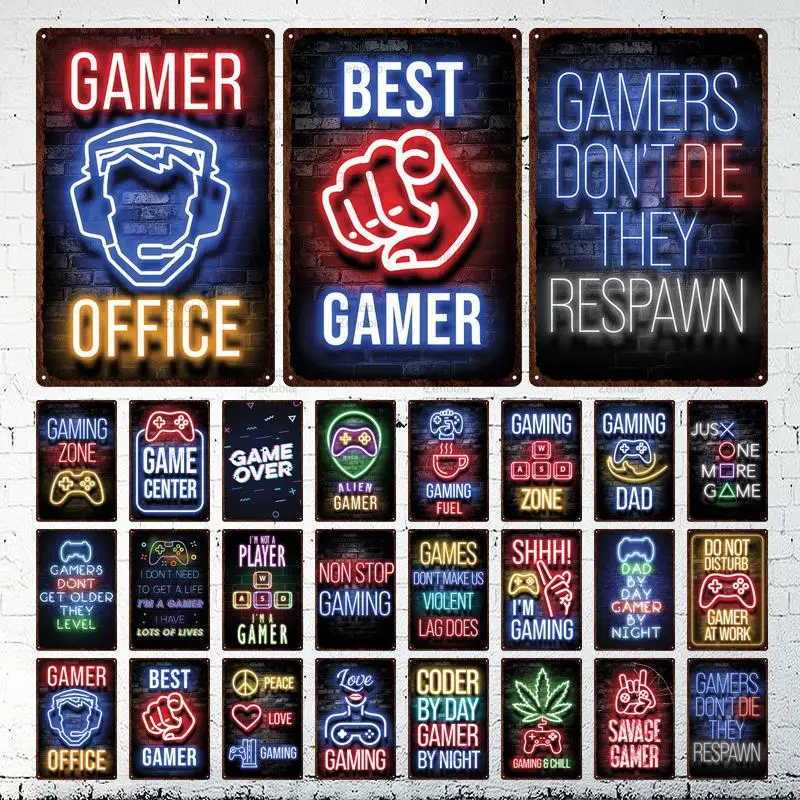 Gaming Chill Metal Sign Savage Gamer Vintage Tin Poster Game Zoon Retro Neon Gamer Room Decoration Shabby Plates Plaque Bar Cafe