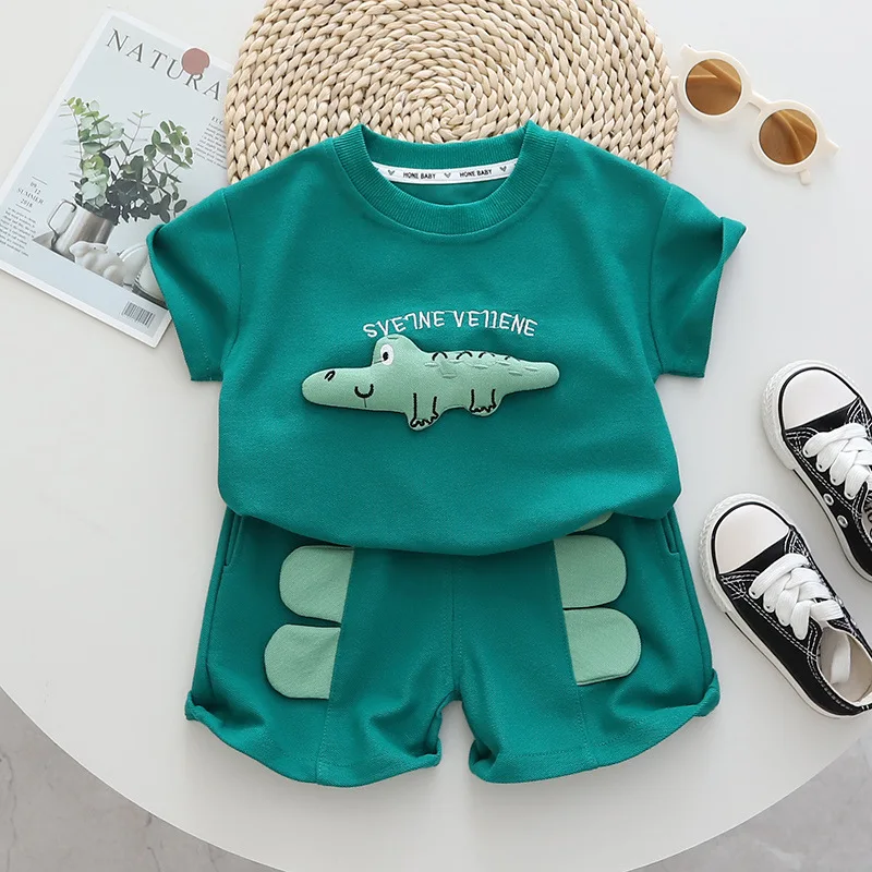 

Children's Clothing Boys' Summer Suit New Cartoon Dinosaur Fashion Baby Summer Clothing Infant Short Sleeve Two Piece Set