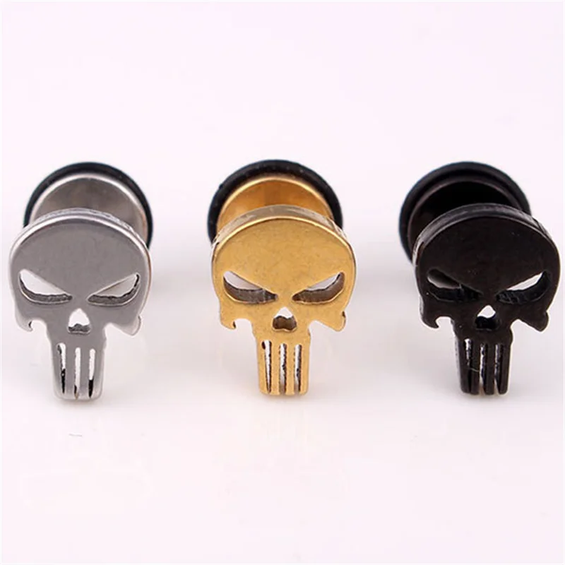 

Vintage Skeleton Head Titanium Steel Gold Color Stud Earrings For Men And Women Personalized Punk Jewelry Accessories Earrings