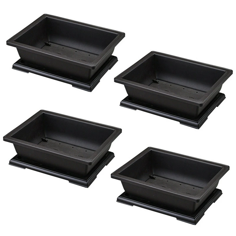 

4X Large Flower Pot Rectangle Bonsai Nursery Planter Balcony Container 29X21X10.5cm