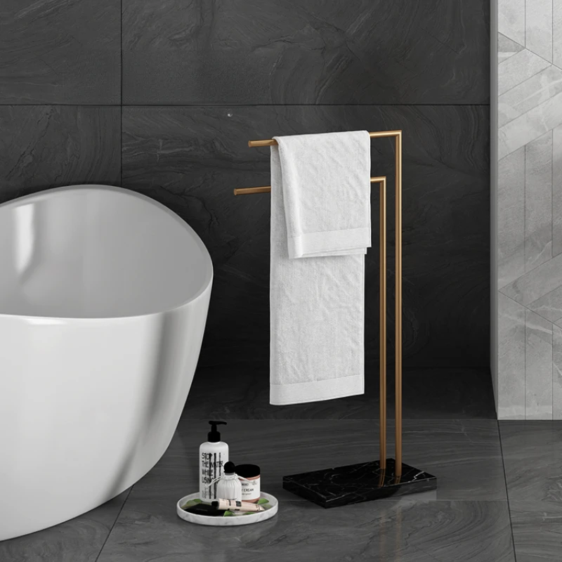 Italian-Style Light Luxury Bathroom Floor Towel Rack Bathroom Small Floor-Standing Double Rod Towel Bar Punch-Free Tissue Rack