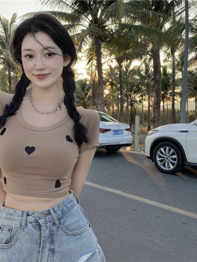 

Мужская Трикотажная футболка с вышивкой Love SVOKOR, облегающий топ с высокой талией, короткий эластичный Топ, Повседневная футболка для женщин