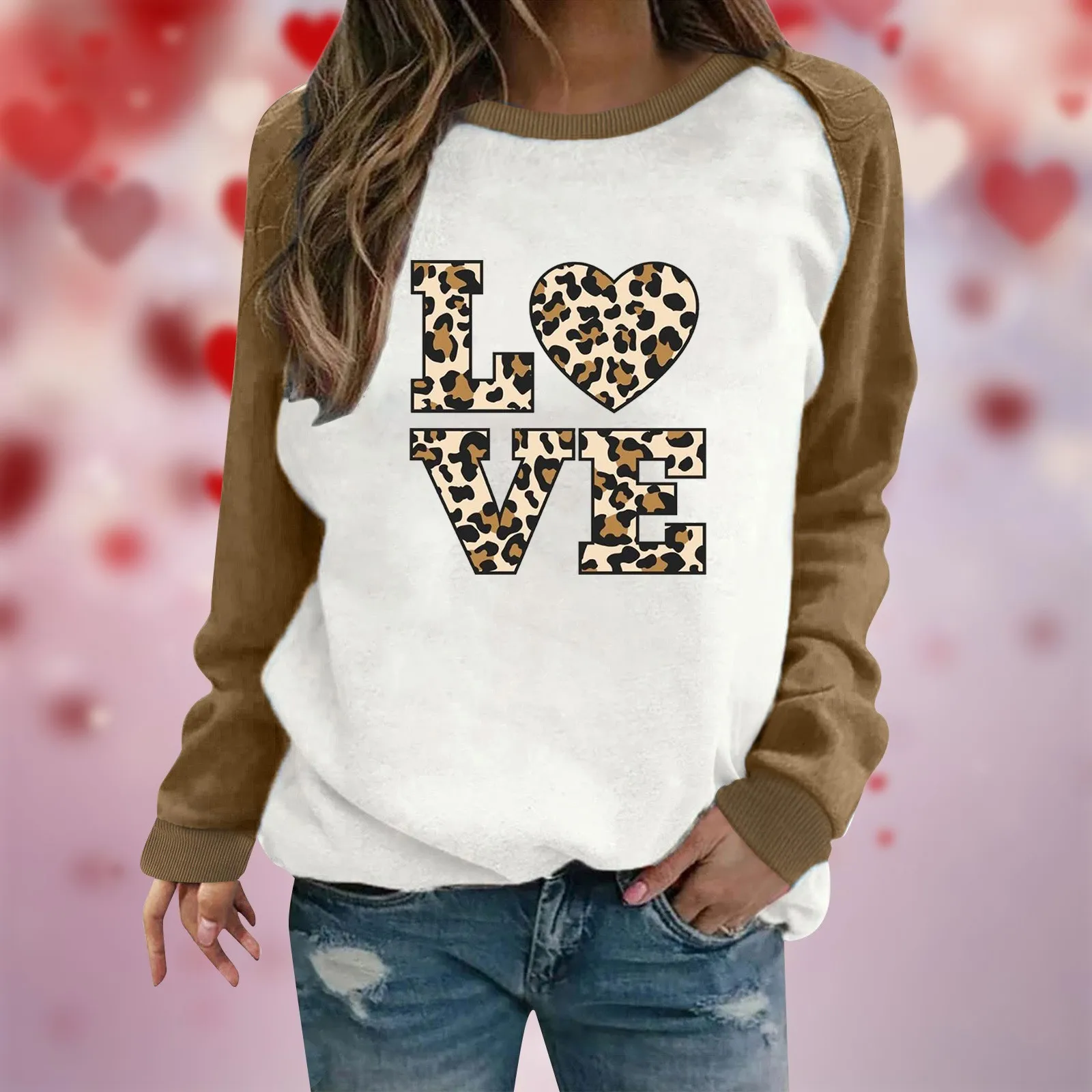 

Valentines Day Womens Casual Long Sleeve Crew Neck Letter Printed Pullover Hoodless Sweatshirts Fit Blouse Ladies Outfits