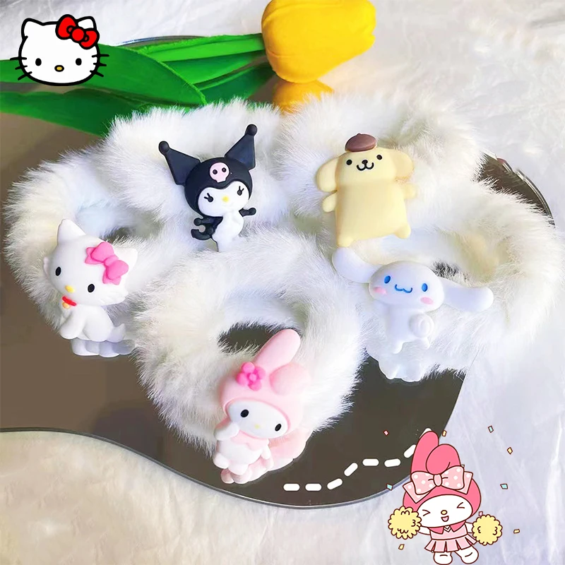 

Kawaii Sanrio Hello Kitty Hair Band Kuromi My Melody Cute Cartoon Sweet Plush Hair Band Girl Fresh Elastic Hair Accessories