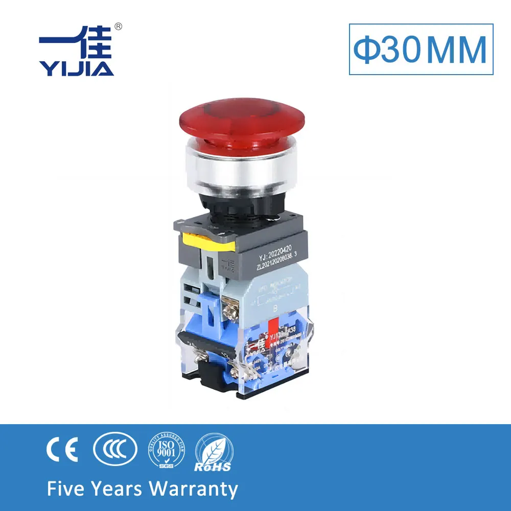 YIJIA 10A 30 мм LA38A-11MD грибовая головка, кнопочный переключатель, светодиодсветильник ка