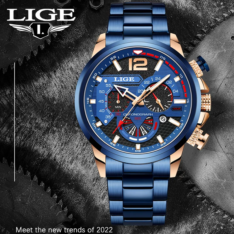 

LIGE Quartz Men Watch Top Luxury Luminous Clock Calendar Waterproof Men's Watches Chronograph Sport Wristwatch Relogio Masculino