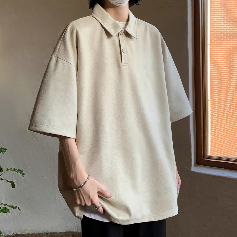 

Summer Short Sleeved T-shirt Men Fashion Oversized Lapel T Shirt Men Streetwear Hip-hop Loose Suede Tshirt Mens Polo Shirt Shirt
