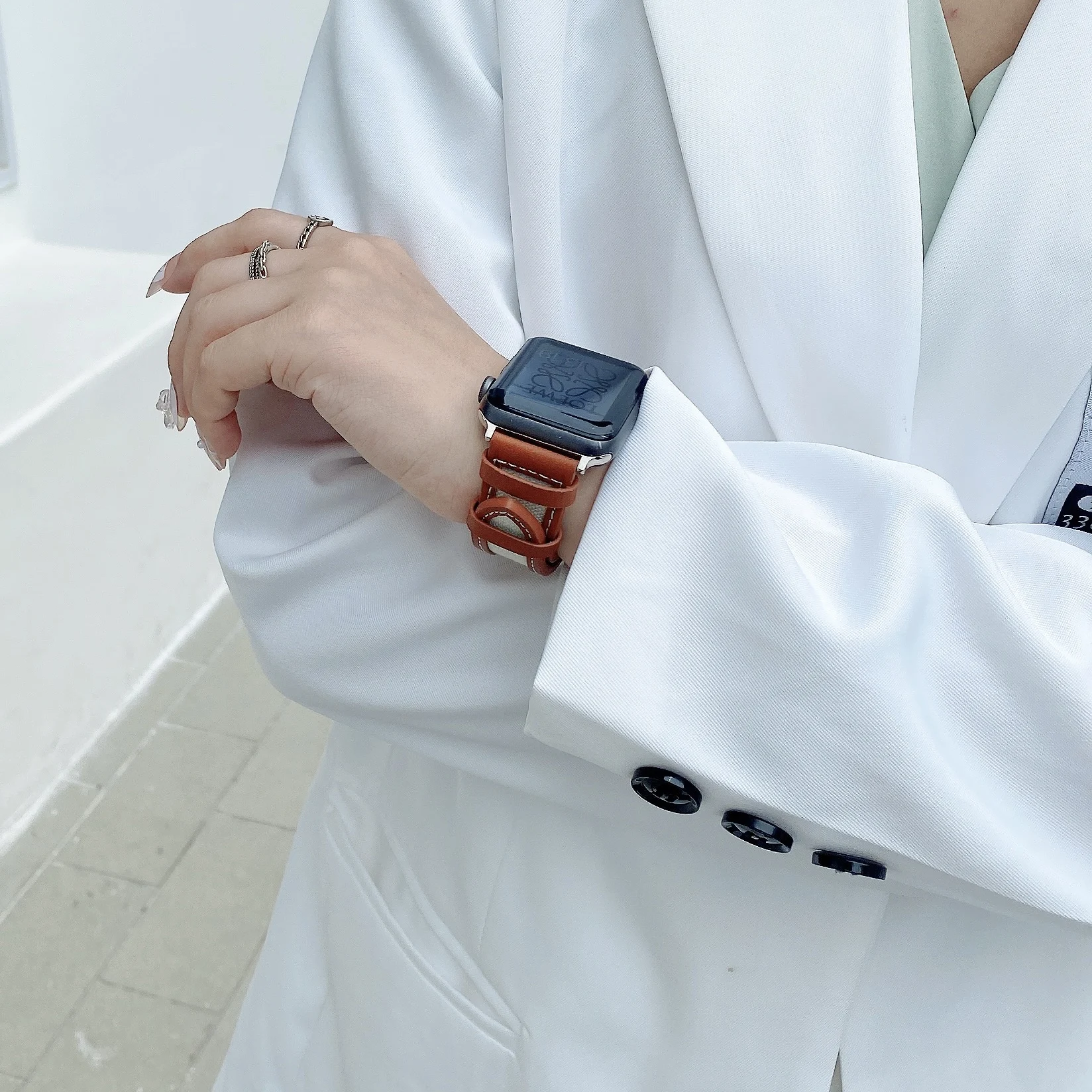 Leather + Nylon strap For Apple watch 7 45mm 41mm Breathable bracelet wristband for iWatch 6 5 SE 4 44mm 30mm series 3 42mm 38mm