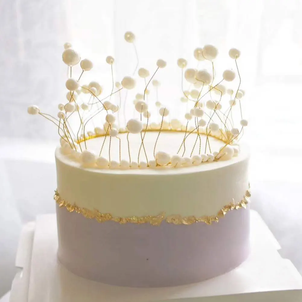 

Metal Pearl Princess Crown Cake Topper Artificial Pearls Headdress Wedding Cake Decorating Baby Shower Birthday Topper Handmade
