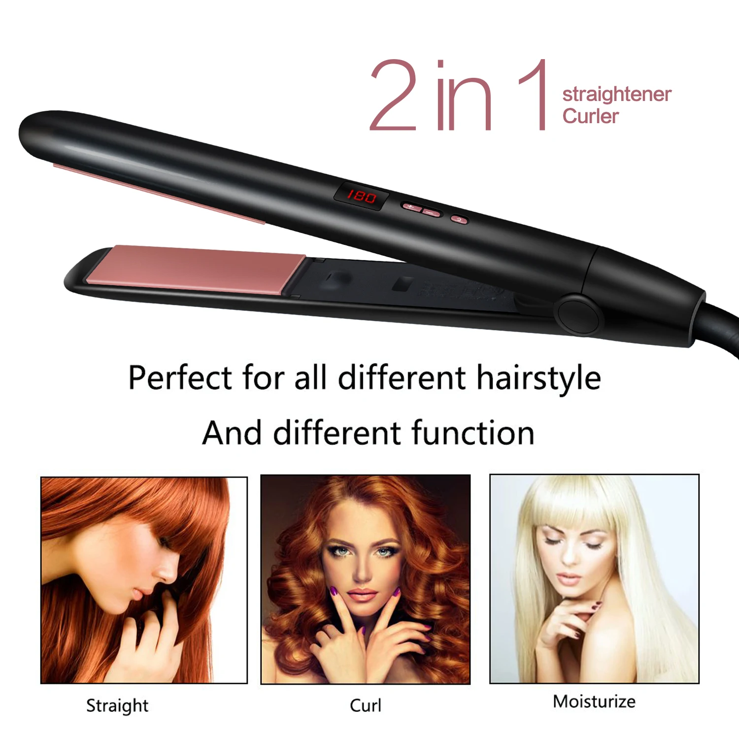 Alisador de Cabelo Ferro de Ondulação do Cabelo Cuidados com o Cabelo Modelador de Cabelo Ferro Liso Display Negativo Alisamento Led Íon