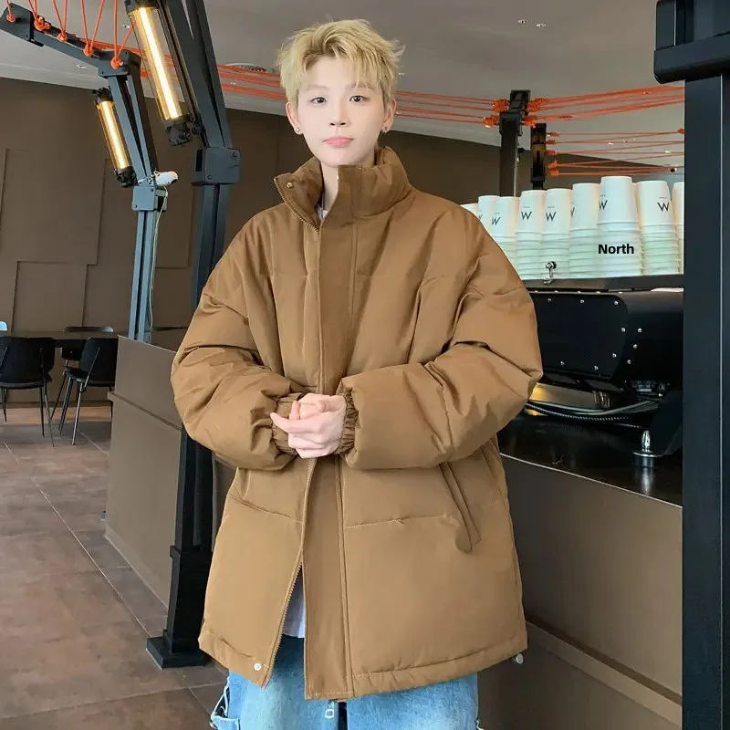 Утолщенное хлопковое пальто однотонная куртка-пуховик с воротником-стойкой для