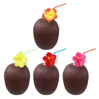 4pcs cups hawaii party cups water cup summer beach party supplies for hawaii party with flower straws coffee
