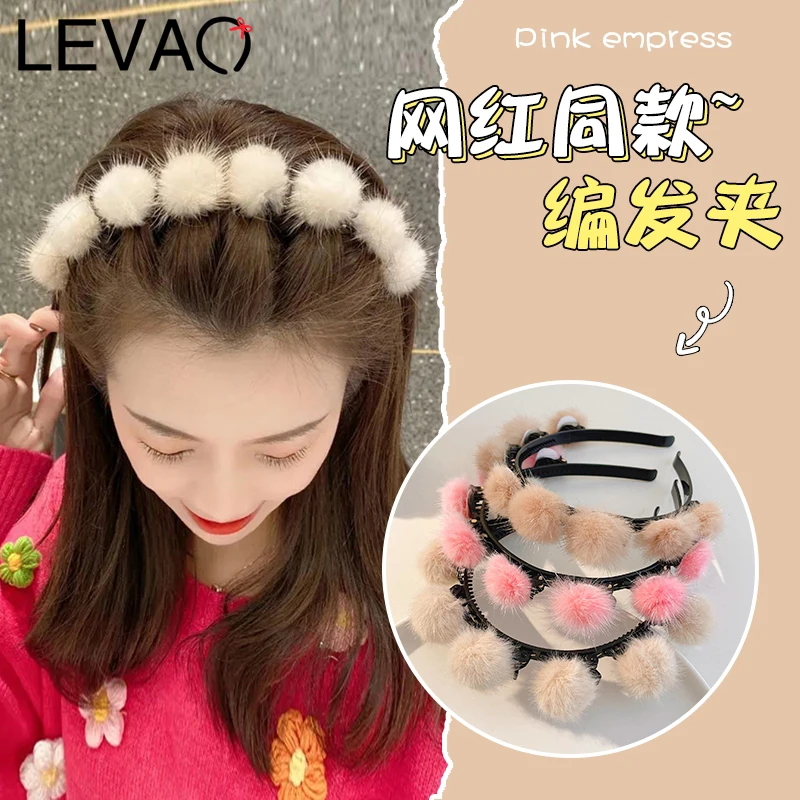 LEVAO Fashion Faux Fur Non-Slip Hairbands Women Hair Hoop Bands Headband Bezel Girls Double Bangs Hairpin Hair Accessories 2022