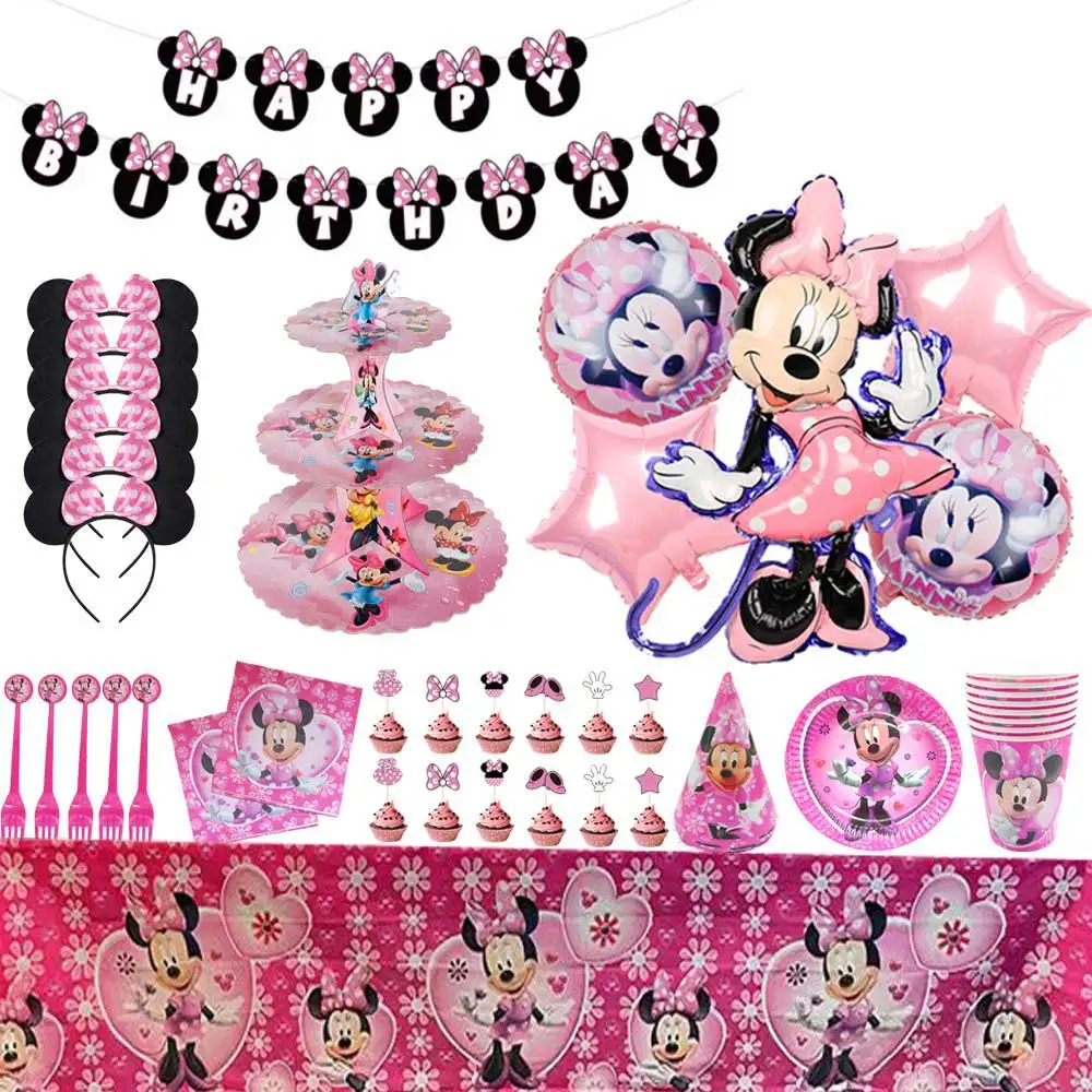 

Minnie Mouse Theme Kids Girl Birthday Party Decoration Disposable Tableware Set Cup Plate Napkins Banner Balloon Favor Gift