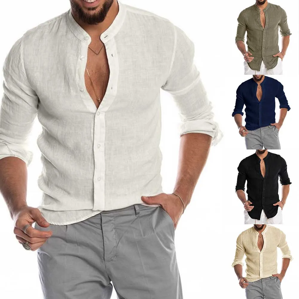 

Cotton Linen Shirts For Men Long Sleeve Single Breasted Button Lapel Collar Baggy Solid Tops Shirt And Blouse Men's Clothing
