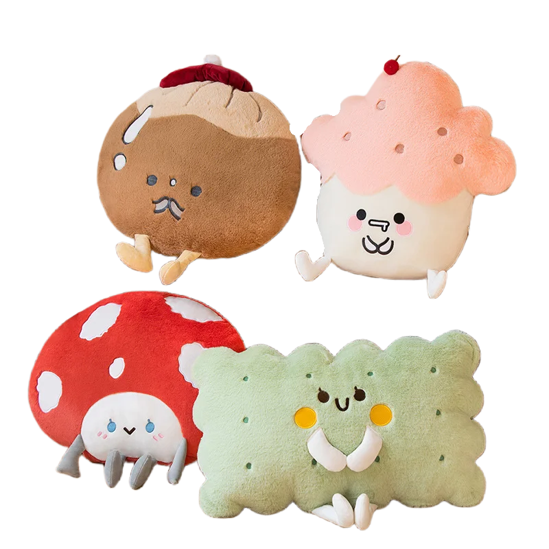 

New Kawaii Cartoon Mushroom Ice Cream Biscuit Chestnut Snack Plush Toy Pillow Soft Cushion Baby Girlfriend Birthday Gifts Decor