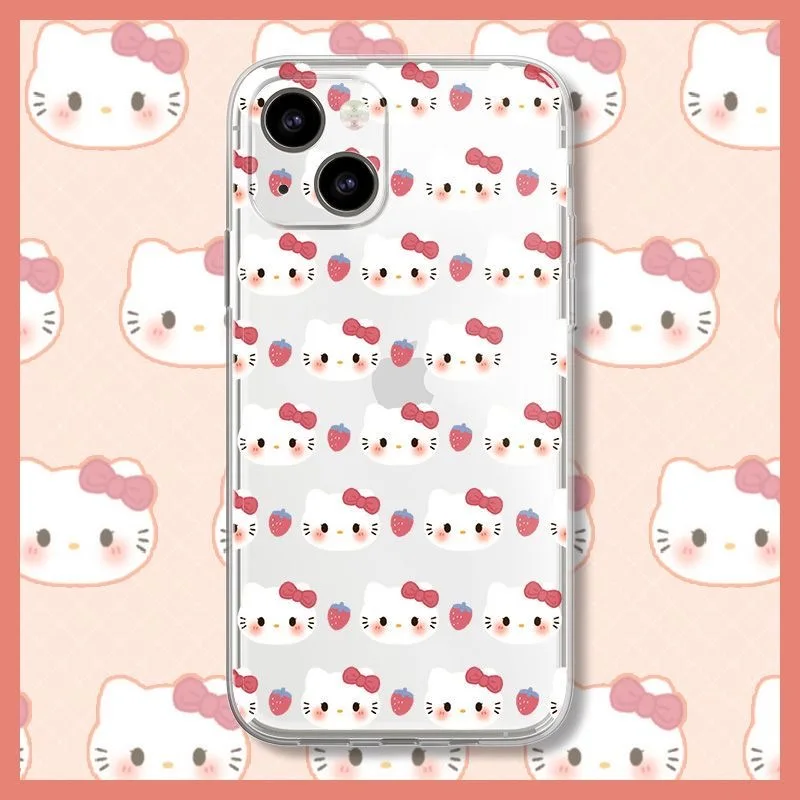 

Kawaii Sanrio Hello Kitty Phone Cases For iPhone 14 13 12 11 Pro Max Mini XR XS MAX 8 X 7 Plus SE 2020 Y2k Girl Cartoon Clear