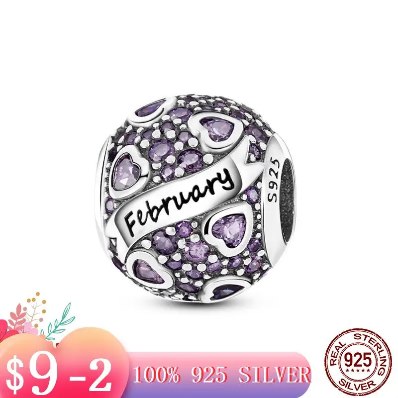 

Independent Design New 925 Sterling Silver Birthstone February Charm Fit Original Pandora Bracelet Making DIY Jewelry For Women
