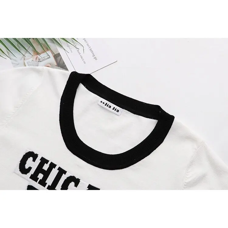 Plus Size Women's Short Sleeve Summer Shirts Oversized Knitted Female White Black Tops Oversized Vintage Slim Top