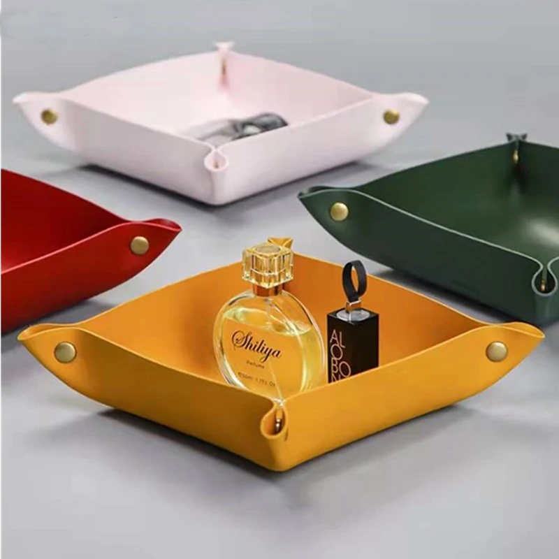 

Desktop Storage Tray Leather Key Plate Home Decoration Dice Tray key Wallet Coins PU leather folding Storage Box Wholesale