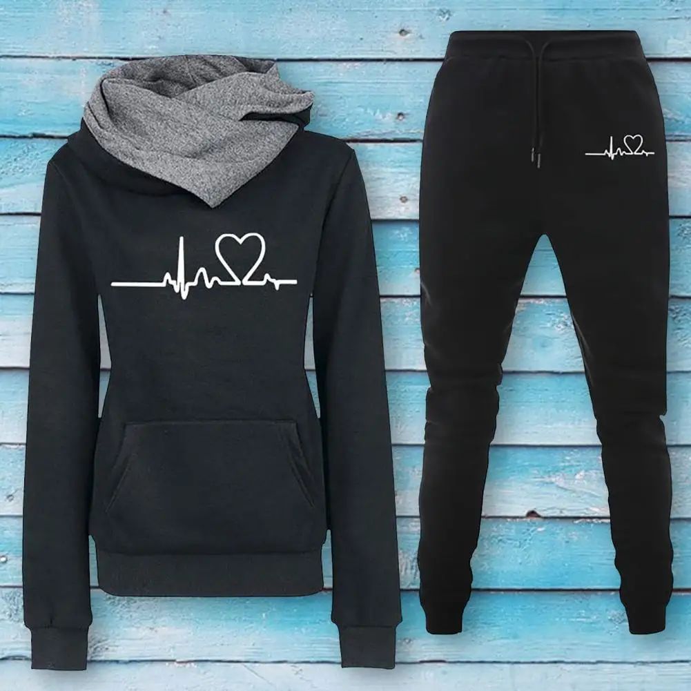 

Sporty 1 Set Simple Pullover Hooded Running Trousers Streetwear Women Tracksuit Printing for School