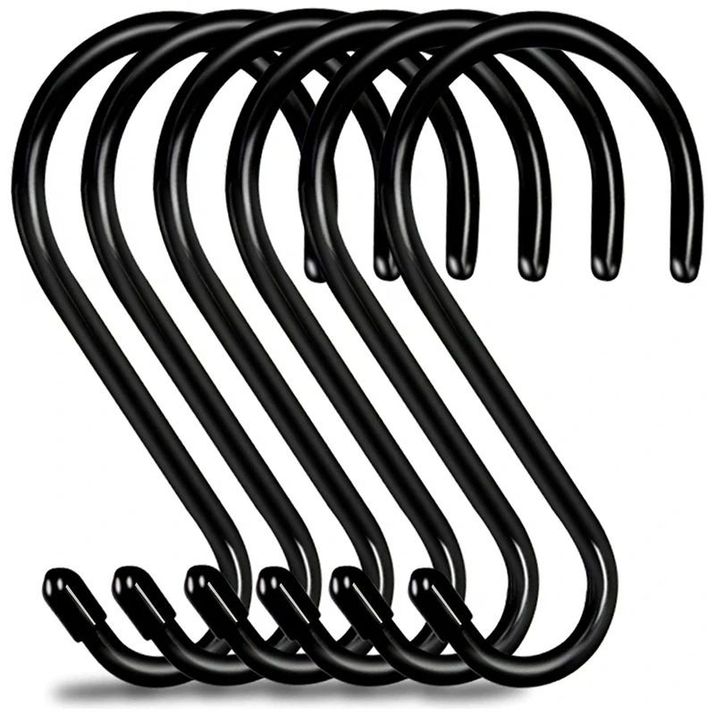

6 Inch Solid Large S Hooks For Hanging Clothes Plants Tools, Heavy Duty Non-Slip Vinyl Coated Metal Hanging Hooks 6 Pack
