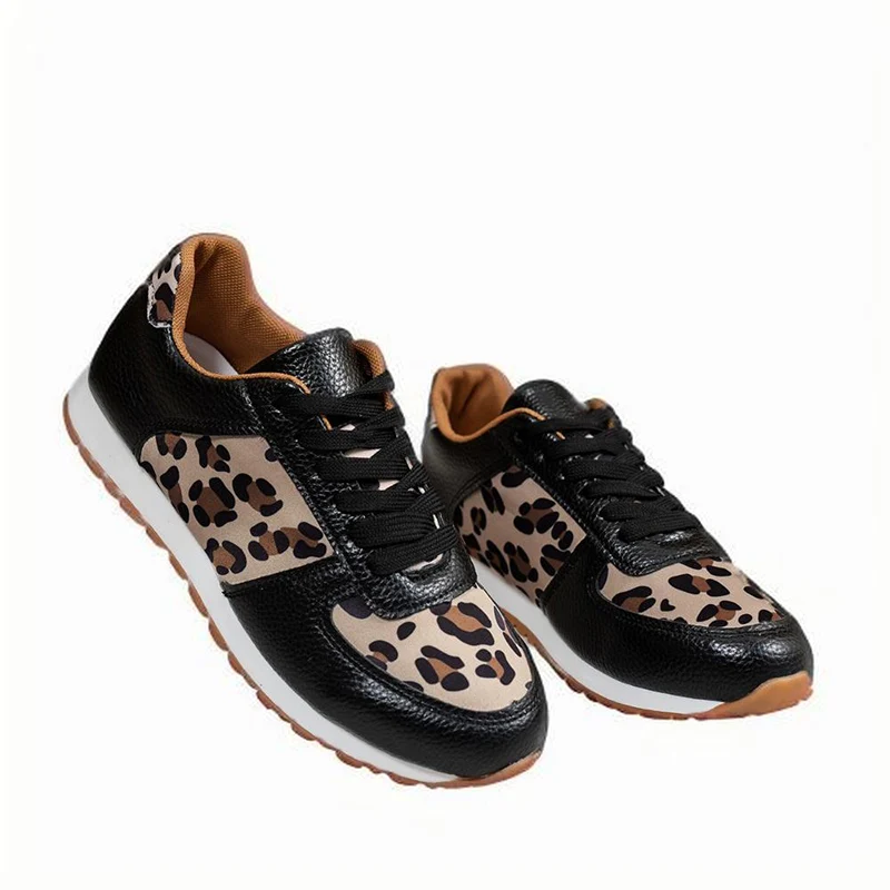 Женская повседневная спортивная обувь с леопардовым принтом на плоской подошве