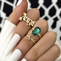 sindlan 3pcs vintage angel gold rings for women punk green crystal letter set female y2k fashion jewelry anillos mujer bague