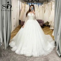 sodigne modern wedding dresses 2022 long sleeves scoop neck ball gowns bridal dress lace princess women dress vestidos de novia