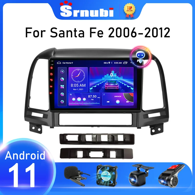 Srnubi-reproductor Multimedia de vídeo para coche, Radio estéreo con GPS, DVD, altavoces, Android, 2 Din, Carplay, para Hyundai Santa Fe 2, años 2006 a 2012