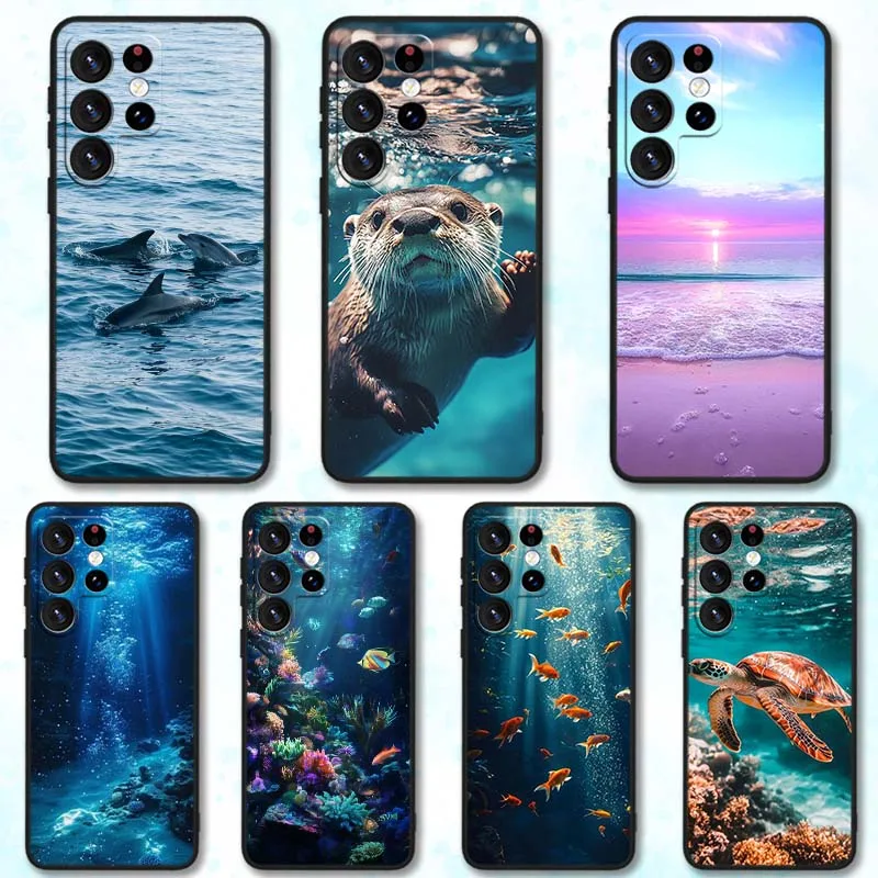 Фото Красивый чехол с морским узором для Samsung Galaxy S25 S24 S23 S22 S21 S20 S10 S9 S8 FE Lite Ultra Plus 5G, черный чехол для телефона №1