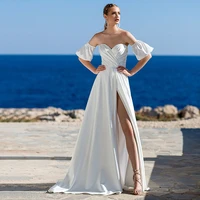 sexy sweetheart wedding dresses modern a line high split pleated wedding gown for bride 2022 floor length bakless bridal dress