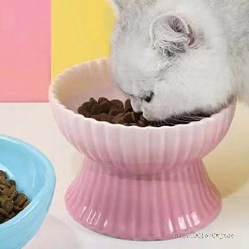 

Cat Bowl Ceramic High Feet Cat Drinking Water Food Bowl Anti overturning Oblique Mouth Dog Bowl Neck Protection Lovely Pet Bowl