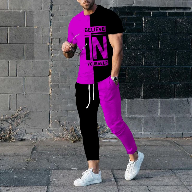 New Summer Men's Sportswear Jogging Suit 3D Printing Trendy Retro T-shirt Street Fashion Men's Clothing Quick Dry Sports Suit