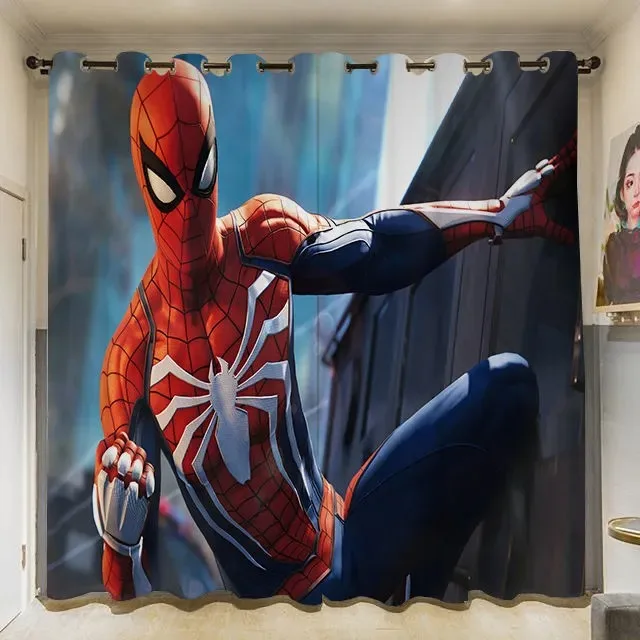 Disney Cartoon Spiderman Curtain Heroes Expedition Blackout Curtain Shading Curtain for Sitting Room Home Decor