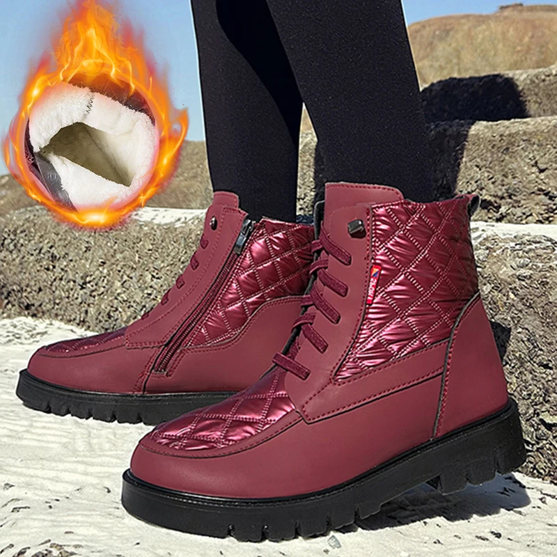 

Женские ботинки для снежной погоды, повседневные женские ботинки на шнуровке, женские ботильоны на плоской платформе, новые зимние ботинки ...